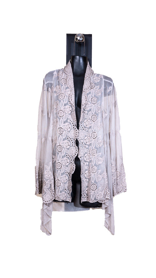 Eloquent Long sleeve lace over throw with winged sides.